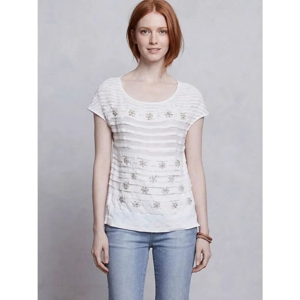 Anthropologie Moulinette Soeurs Womens S Calla Lily Rhinestone Pleated White Sho
